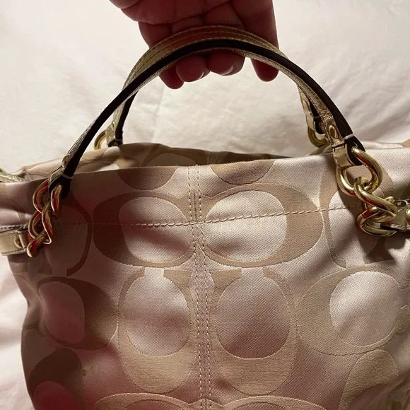 Coach Brooke Sateen Signature Shoulder Bag in khaki and gold - Picture 3 of 10